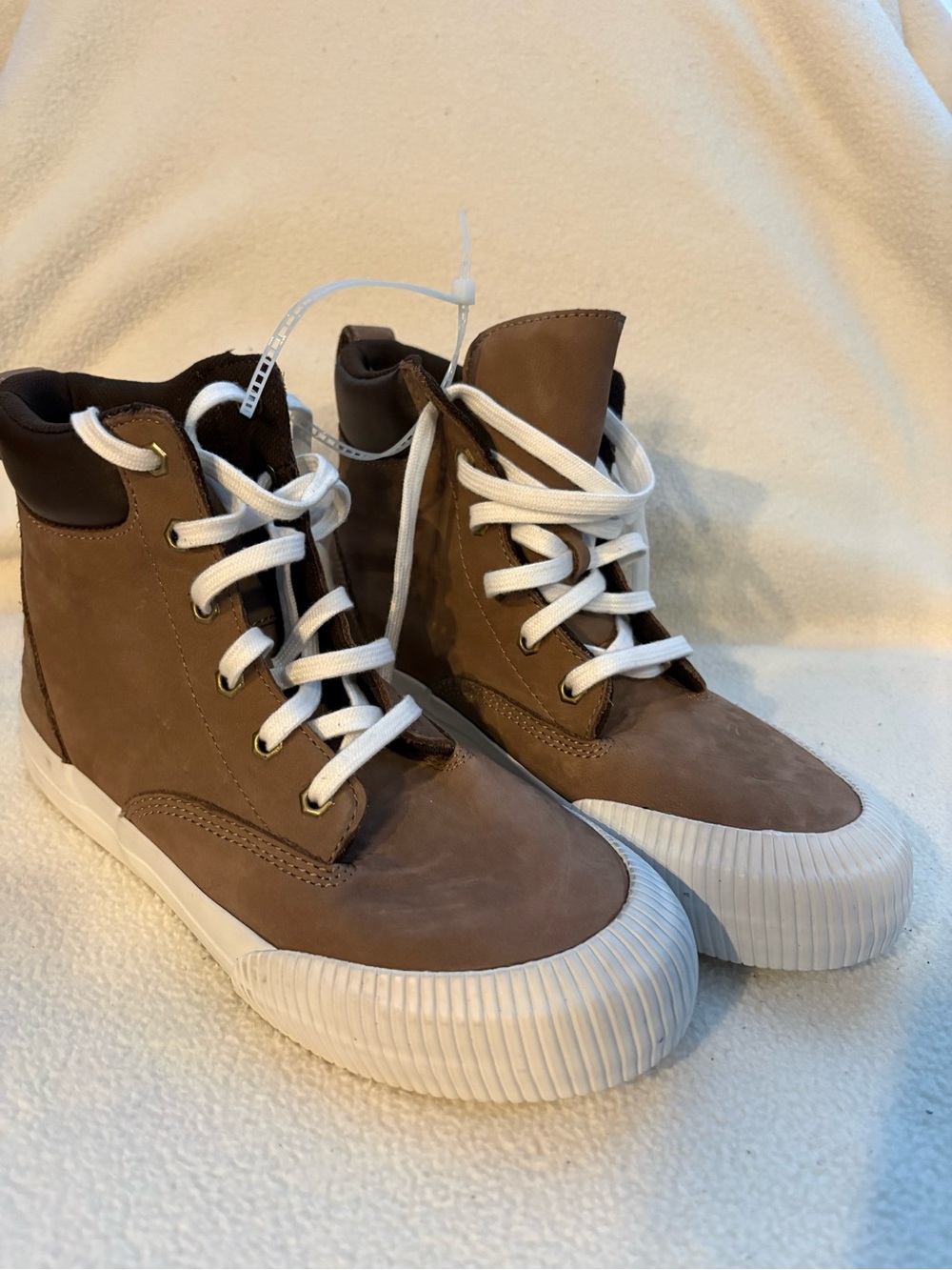 Kids High-Top Casual Sneakers in Brown and White